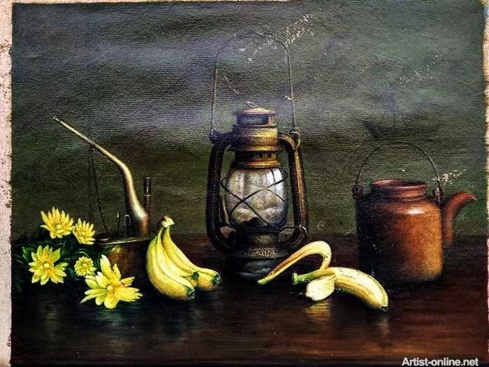 王永圣画家-景物油画作品-香蕉
